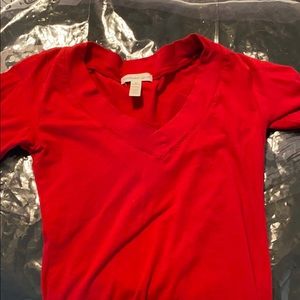 Red V-Neck Long Sleeve Shirt